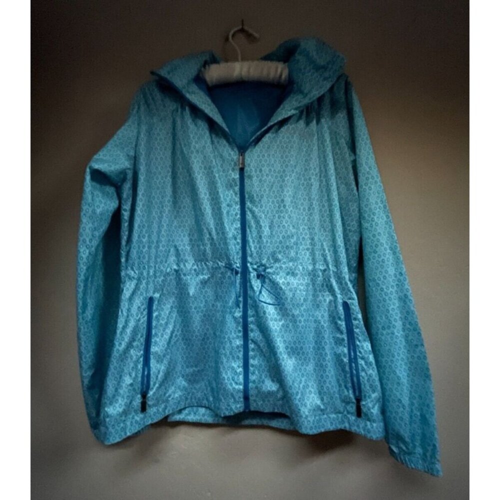 Columbia Printed Zip Front Hoodie Windbreaker Women's Large Blue Lightweight